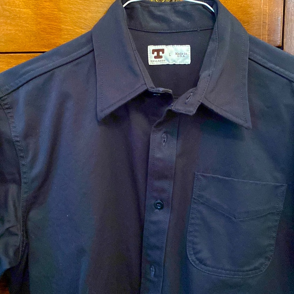 Tellason Deep Navy Mid-weight canvas Men’s shirt. Large. Fabric Made in Japan.